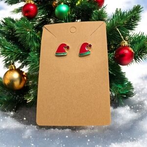 Festive Holiday Santa Hat Rhinestone Stud Earrings